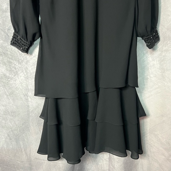 Monica Richards Vintage Elegant Black Layered Dress with Semi-Sheer Sleeves - Picture 11 of 11